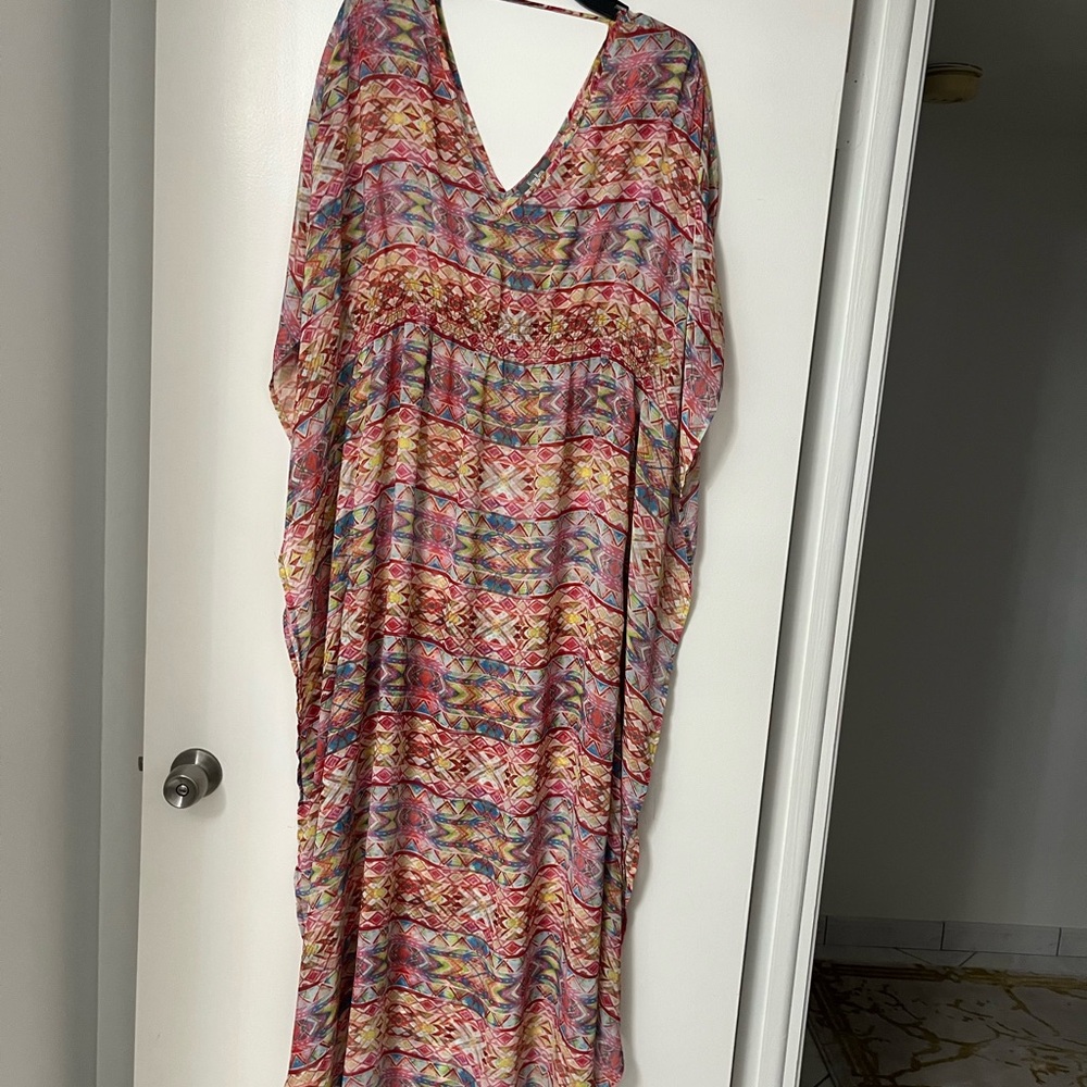 Neiman Marcus Pink and Blue Graphic Maxi Dress
